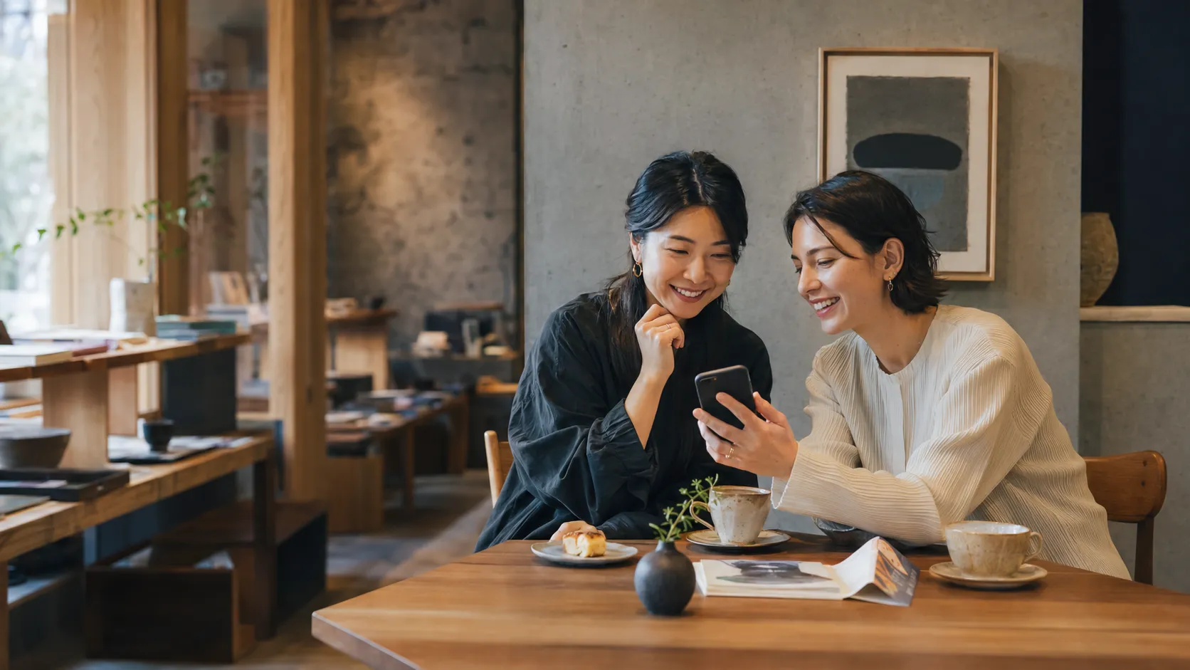 スマートフォンを見ながらアートスポットを巡る来場者
