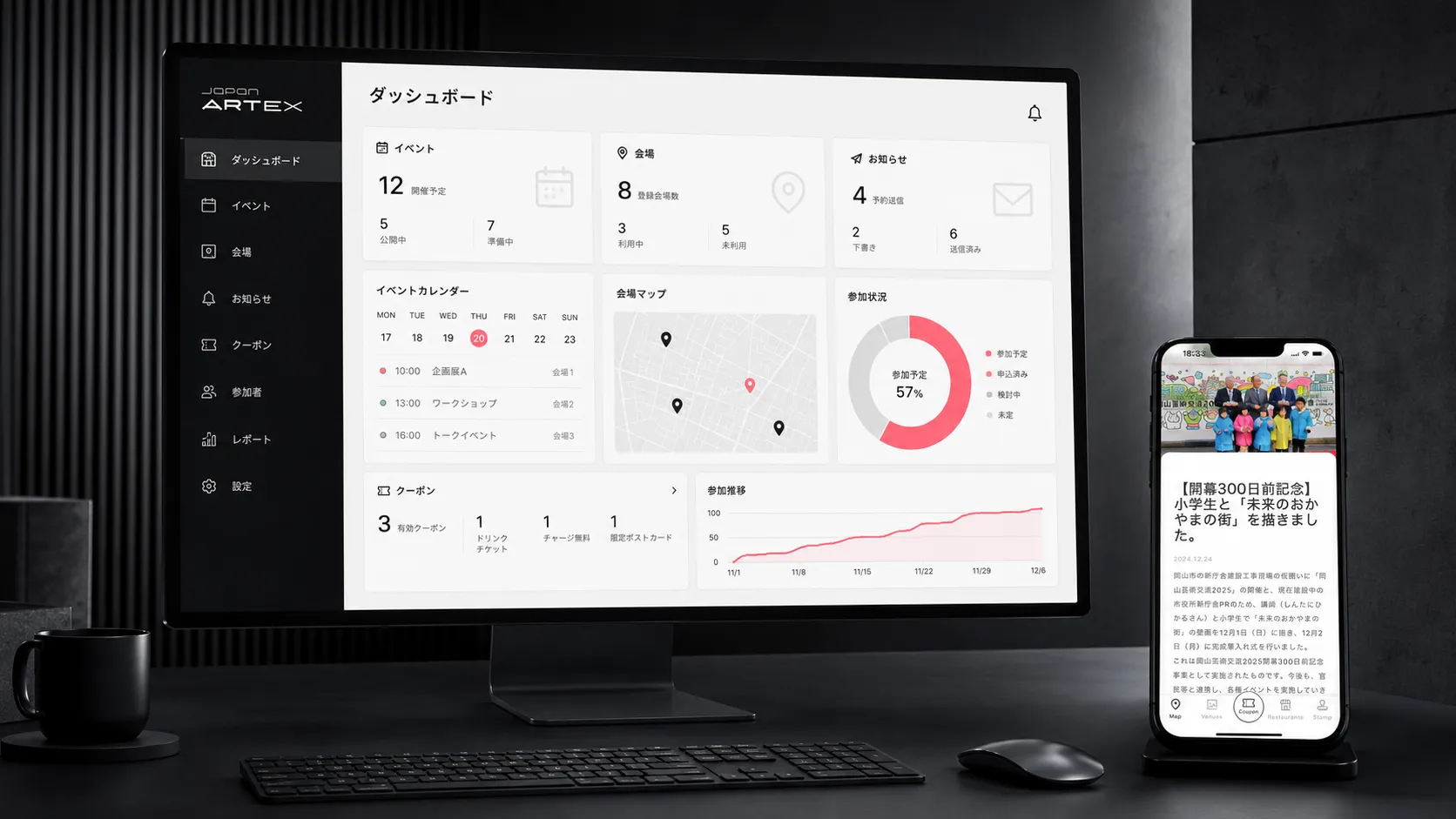japan ART EX organizer dashboard for managing event information and monitoring visitor activity